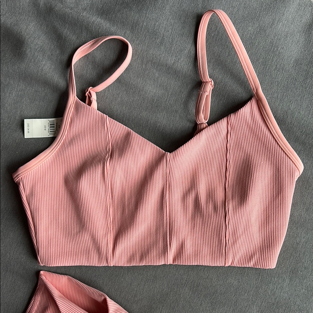 Aerie offline Pink Ribbed Sports Bra and Shorts Set. New with tags - Picture 2 of 7